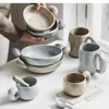Bowls Japanese Rice Bowl Retro Ceramic With Big Ears Handle Mug Irregular Shaped Tableware Creative Binaural Baking