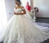 2019 Off Shoulder Aline Women Wedding Dresses High Qulaity Charming Chapel Train Lace Appliques Bridal Dresses Backless Dresses f5439112