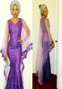 2K17 Black Girls Mermaid aftonklänningar med WATTEAU Train V Neck Lace Plus Size Prom Dress paljetter African Vestidos Purple Cockt5074518