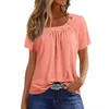 Kvinnors T -skjortor Summertoppar för kvinnor Solid Color Shirt Round Neck Short Sleeve Loose Comfy Womens Ladies 2024