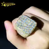 Real Gold Plated Square Rings Hip Hop Round Moissanite Diamond Engagement Rings Sterling Silver Iced Out Ring