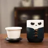 Tazze da 300 ml di ceramica creativa panda tazza di latte da tè tazza da caffè con filtro cover simpatici regali di compleanno amanti dei cartoni animati set per amico