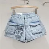 Damen-Shorts Girl Overalls Denim 2024 Sommer Lose All-Match-gewaschene A-Linie Abschleiftes Bein kurzer Jeanshosen für Frauen