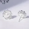 Anelli V.YA 925 Orecchini floreali in argento in argento sterling stallone Temperamento femminile Simple Orecchini di perle d'acqua dolce