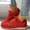 Fitness schoenen vrouwen plat glitter sneakers casual bling gevulkaniseerd vrouwelijk mesh veter platform comfort plus size mode dames herfst