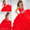 Платья платье Red Girl's Pageant Платье принцесса обезведите шнурки для замыкания для вечеринки кекс для выпускного платье для короткой девушки красивое платье для маленького ребенка