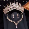 Set set di gioielli da sposa a corona blu per donne orecchini da collana tiara opal