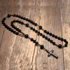 Halsketten natürliche schwarze Onyx -Perlen katholische Christus Rosenkranz Halsketten Hämatit Kreuz Anhänger Männer Halskette Meditation Mala Schmuck Schmuck
