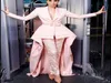 Pink Long Sleeve Jumpsuits Evening Dresses Deep V Neck With Sash Elegant Satin Guest Dress Prom Gowns4162264