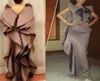 Elegante Cholocate Prom -Kleider Scheide Rüschen sexy Rücken maßgeschneiderte Damenabendkleider 2016 Satin formelle Partykleider5158592