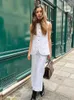 Arbetsklänningar elegant ärmlös västkjol sätter kvinnor fyrkantig krage enstaka pocket tops vita långa kjolar 2024 vår damkläder