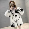 Impressão de vaca 2021 Novo grão de peles ovelha de tosquinho casaco cordeiro casaco de pele de um comprimento médio feminino