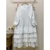 Casual klänningar japan stil hög midja kvinnors solida färg tårta klänning söt mori flicka löst lång botten midi vestido mantel femme longue