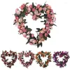 Decorative Flowers Vintage Art Simulation Rose Wreath With Green Leaves Heart-Shaped For Home Wedding Party Decoration