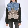 Les gilets pour femmes KBQ ont frappé la couleur épissée de lacet en lacet en denim gistcoats pour femmes à revers sans manche