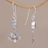 Dangle Ohrringe 1Pair Retro Silber Farbe Lotus Anhänger Wassertropfen Blauer Stein baumelt für Frauen Schmucktägliche Party -Dekoration