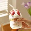 Wine Glasses Cute Coffee Milk Glass Cup Large Capacity Bubble Tea Lemonade Drinking With Straw Decor Home Bar Water Drinks Bottle