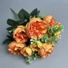 Dekorativa blommor Silk Konstgjorda fyra säsonger Peonies Bouquet Green Plant El Decor Imitation Flower Blush Peony Wedding Decoration