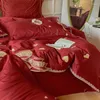 Ensemble de literie Wine Red Chic Coup de couette Set Luxury 1000TC Egyptian Cotton broderie 4pcs Ultra Soft Bed Sheet