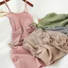 Casual Dresses Korean veckad spaghetti rem rygglöst mode stickat sommar sexig drag sträng kamisol kvinnor mini lj3298