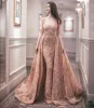 Kleider Vestido Designer Luxus arabische Hochzeitskleider mit abnehmbarem Zug Meerjungfrau Gold Kristall Perlen Spitze Tüll Prominente Kleider