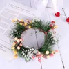 Decorative Flowers Berry Wreaths Rings Pine Garland Pillar Holder Holiday Centerpiece For Thanksgiving Xmas Rustic Table Decoration Style 1