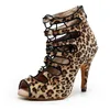 Tanzschuhe Frauen High Top Latin Leopard Flanell Ballsaal Stiefel für Damen weicher Socks Sandalen Tanzen