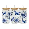 Vensterstickers UV DTF Sticker Butterfly -thema voor de 16oz Libbey -bril Wraps Cup Can DIY Waterdicht gemakkelijk te gebruiken aangepaste emblemen D1783