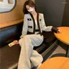 Damen zweisteuelhafte Hosen gegen Nacken -Tweedjacke Frauen Top Koreanisch Weitbein Plaid Vintage Striped Coat Y2K Sets Damen Outifits