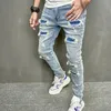 Hommes trous jeans skinny décontracté pantalon streetwear mâle élégant slip hop hop slim denim pantalon 240401