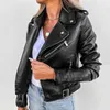 Damenjacken Herbst Winter Damen Jacke PU Ledermantel Lokomotive Kurzstil Reißverschluss Motorrad Frauen Revers Wollmäntel