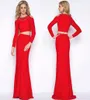 Sereia vermelha brilhante Longsleeved Badyd TwoPiece Prom Dress Support personalizada à noite Skirt2206808