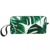 Cosmetic Bags Leaves Green With White Portable Makeup Case For Travel Camping Outside Activity Toiletry Jewelry Bag