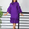 Casual Dresses Classy Chic Women Elegant Solid Loose Plus Size Fashion Ruffle Sleeve And Hem Knee Length Bow Knot Party Dress