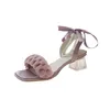 Chaussures habillées confort pour les femmes bloquer les talons sandales perlé med costume femelle beige tout-correspondant chunky 2024 filles moyennes gladiateurs noirs clairs moyens