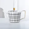 Cups Saucers Nordic Coffee Cup Saucer Set Exquisite Mug Home Black White Plaid Texture Ceramic Teapot Espresso Drinkingware