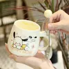 Tasses mignonnes dessins animés tasse de chien avec couvercle et cuillère apparence élevée étudiante lait millier tasse de coeur