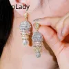 Boucles d'oreilles Qoolady Nouvelle mode 3 Tone Gol White Cubic Zirconia Chandelier Chandelier Boucles d'oreilles pour femmes Bijoux de fête de mariage E238