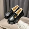 Casual Shoes Women's 2024 Autumn/Winter Thick Sole Plush Small Leather With English Style One Step Flat Single