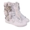 Casual Shoes White Canvas Water Diamond Beaded Pearls Flowers Fairy Personalized Versatile Tassel Strap High Top Women Sneakers