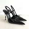 Summer New Sharp Headed Baotou Thin Woven Bow High Heel Shoes Metal Rivet Interwoven Sandals for Women Black and White