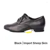 Chaussures de danse bd pour hommes 321 salle de bal salsa noire en cuir authentique en cuir carré plat talon doux sole