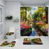 Rideaux de douche rideau de fleur printemps flowers sauvages colorés peinture à l'huile Tulip Ferme River Bathroom Mat Toilet Couvercle Accessoires