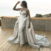 Jurken sexy van de schouder trouwjurk lang met afneembare rokschede satiin appliques Arabische bruid jurk land tuin vrouwen dres dres