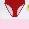 Set 714 jaar Solid Red Girl Swimsuit One Piece Kids Vintage Teenage Girls Bathing Suit Button Kinder badmode strandkleding 2021