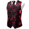 Hi-tie Silk Mens Vest Tie Hanky manchetknopen Set Jacquard Floral Paisley Waistcoat Mouwloze jasje Ntranstrek voor mannelijk bruiloft 240320