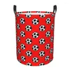 Tvättväskor fotboll med rött bakgrundsmönster smutsiga korgar fällbara stora vattentäta kläder leksaker sundrie förvaring korg