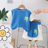 Ensemble de vêtements Bébé garçons Vêtements d'été 6 à 9 mois Fashion Waffle Splicings Lettre à manches courtes T-shirts et shorts Boys Boys 2 Piece Tenue