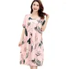 Women's Sleepwear 17071801women Summer Ladies Cotton Silk Print Nightdres Comfortable Rayon Thin Short-sleeved Multi-color Home Clothes