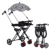 Stroller Parts Foldable Twins Tricycle With Adjustable Back Pushbar High Carbon Frame Portable 2 Kids Light Cart Of PU Wheel